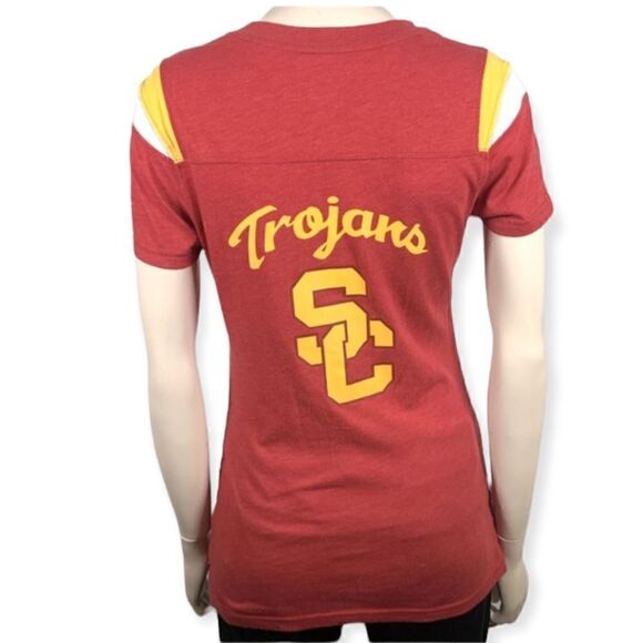 NIKE USC TROJANS VNECK COTTON TEE HEATHER RED GOLD CARDINAL LOGO YELLOW WHITE XL - Picture 4 of 7